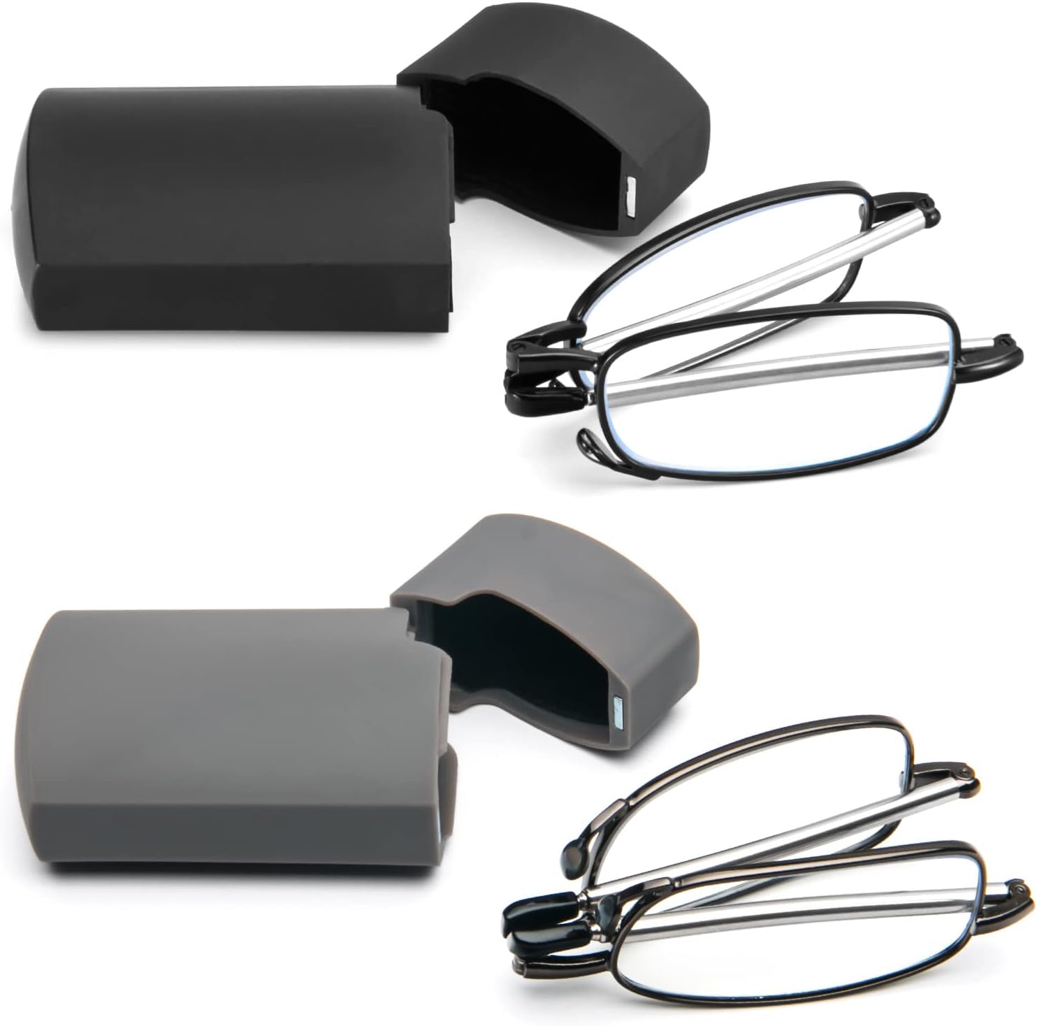 2 Pack Folding Reading Glasses Stainless Steel Mini Anti-Blue Light Blocking Reader for Men Women