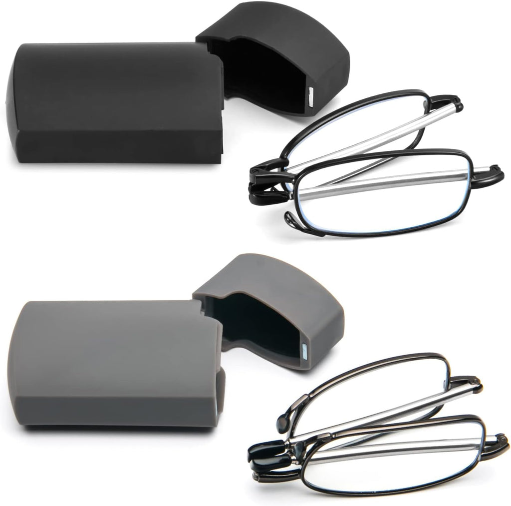 2 Pack Folding Reading Glasses Mini Anti-Blue Light Blocking Foldable Computer Spring Hinge Reader for Men Women