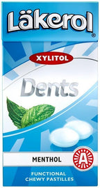 4 Boxes x 36g of Läkerol Dents Menthol - Original - Swedish - Sugar Free - Xylitol - Pastilles - Lozenges - Dragees - Drops - Candies - Sweets