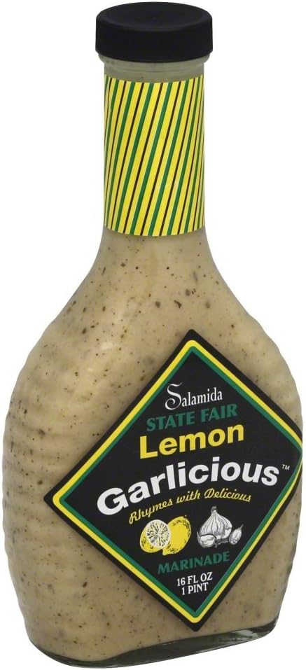 Salamida New York State Fair Lemon Garlicious Marinade, 16 oz | All-Natural, Gluten-Free, Citrus & Garlic Infused Sauce for Fish, Poultry, Pork & More