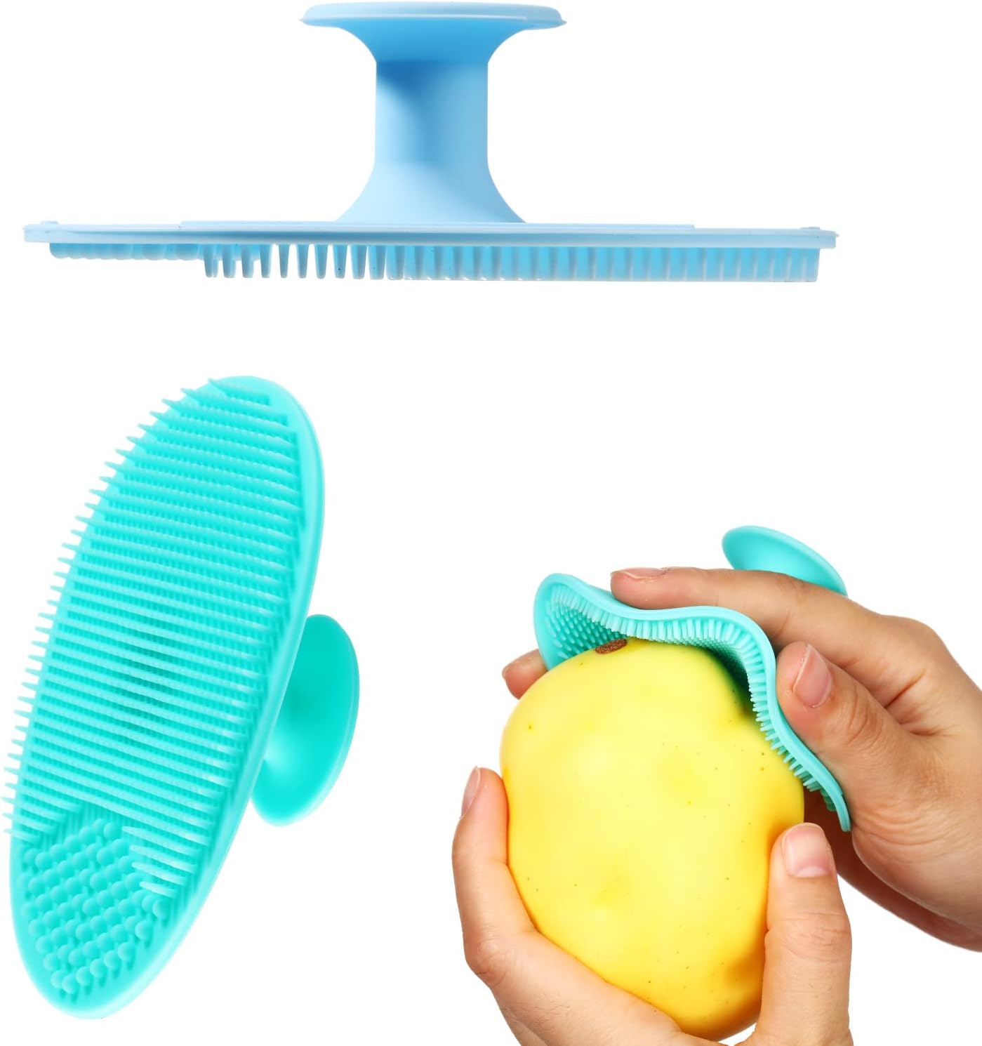 Yinkin 2 Pcs Vegetable Brush Potato Scrubber Veggie Brush Silicone Reusable Cleaning Tools with Non Slip Grip for Kitchen Food Potato Carrots Corn
