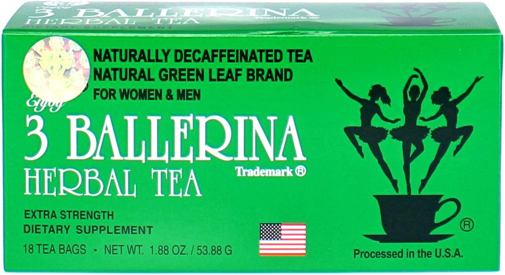 3 Ballerina Chinese Herbal Green Leaf Organic Detox Tea for Weight Loss, Extra Strength- Diet Fat Slimming Drink-Caffeine Free, 18 Tea Bags (1 Box)