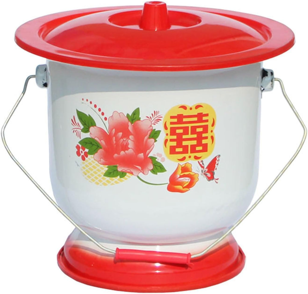 Chamber Pots Spittoon with Lid Urinal Bucket Toilet Bowl Bedpan Enamel Handheld Pee for Elder Home Potty
