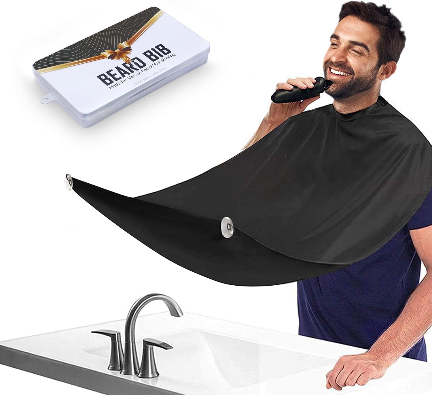 Beard Bib Apron for Men, Father's Day Gift Beard Trimming Catcher Bib for Shaving & Hair Clippings, Waterproof Non-Stick Hair Catcher Grooming Cloth with 2 Suction Cups