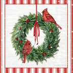IHR Ideal Home Range Christmas Cocktail Napkins Disposable 3-Ply Paper Party Napkin Pack, 5" x 5", Cardinal Wreath Countryside, 20-Count