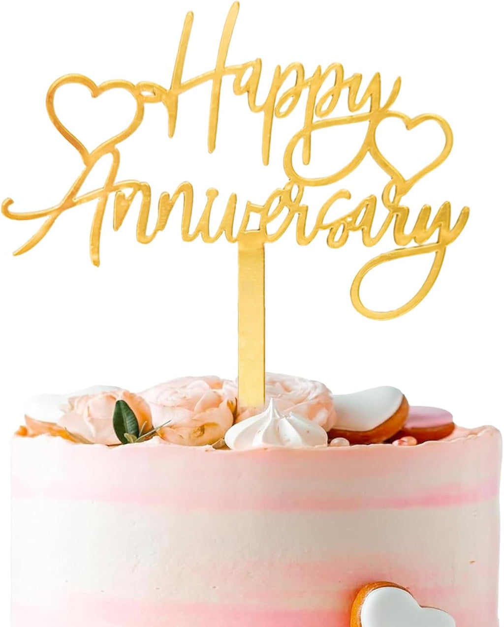 1 PCS Gold Happy Anniversary Cake Topper, Acrylic Heart Cake Decor for Weddings, Anniversaries, or Party Decoration Supplies