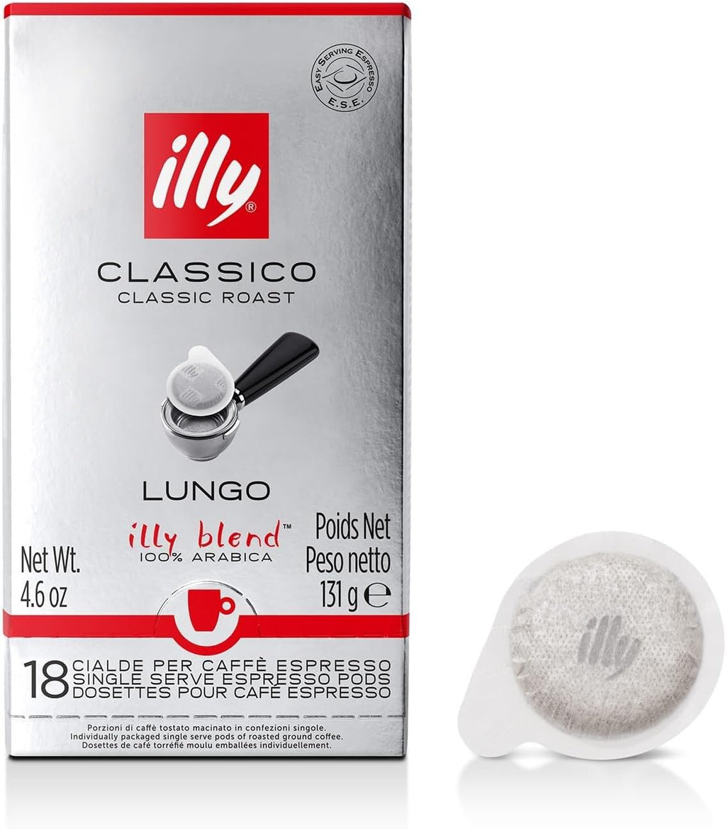 illy E.S.E. Coffee - Single-Serve Coffee Capsules & Pods - Classico Lungo Medium Roast - Notes Of Caramel, Orange Blossom & Jasmine - For E.S.E Coffee Machines - Extraordinary Aroma & Body – 18 Count