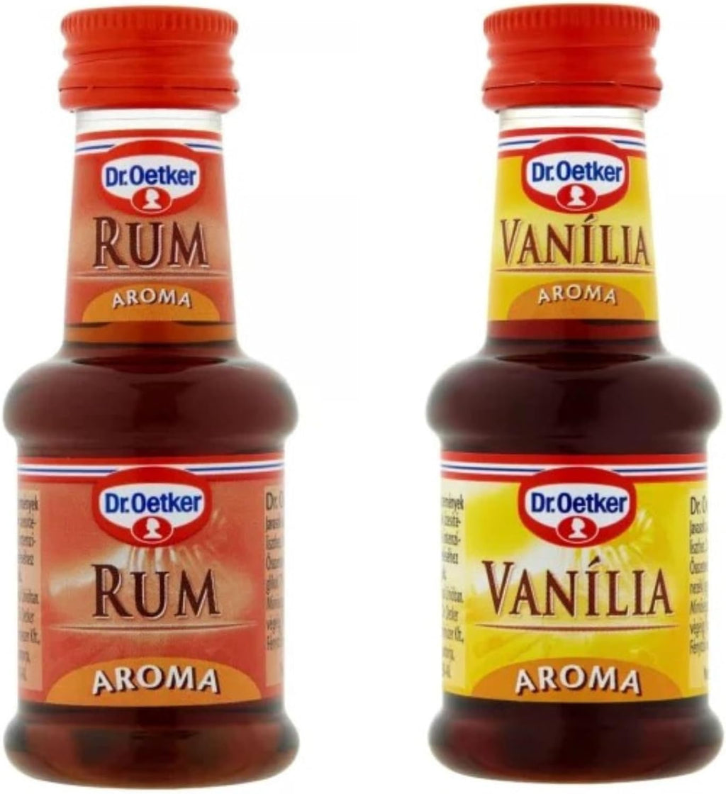 Dr. Oetker Baking Aroma RUM Flavor 38 ml bottle AND Dr. Oetker VANILLA Aroma Flavoring 38 ml bottle