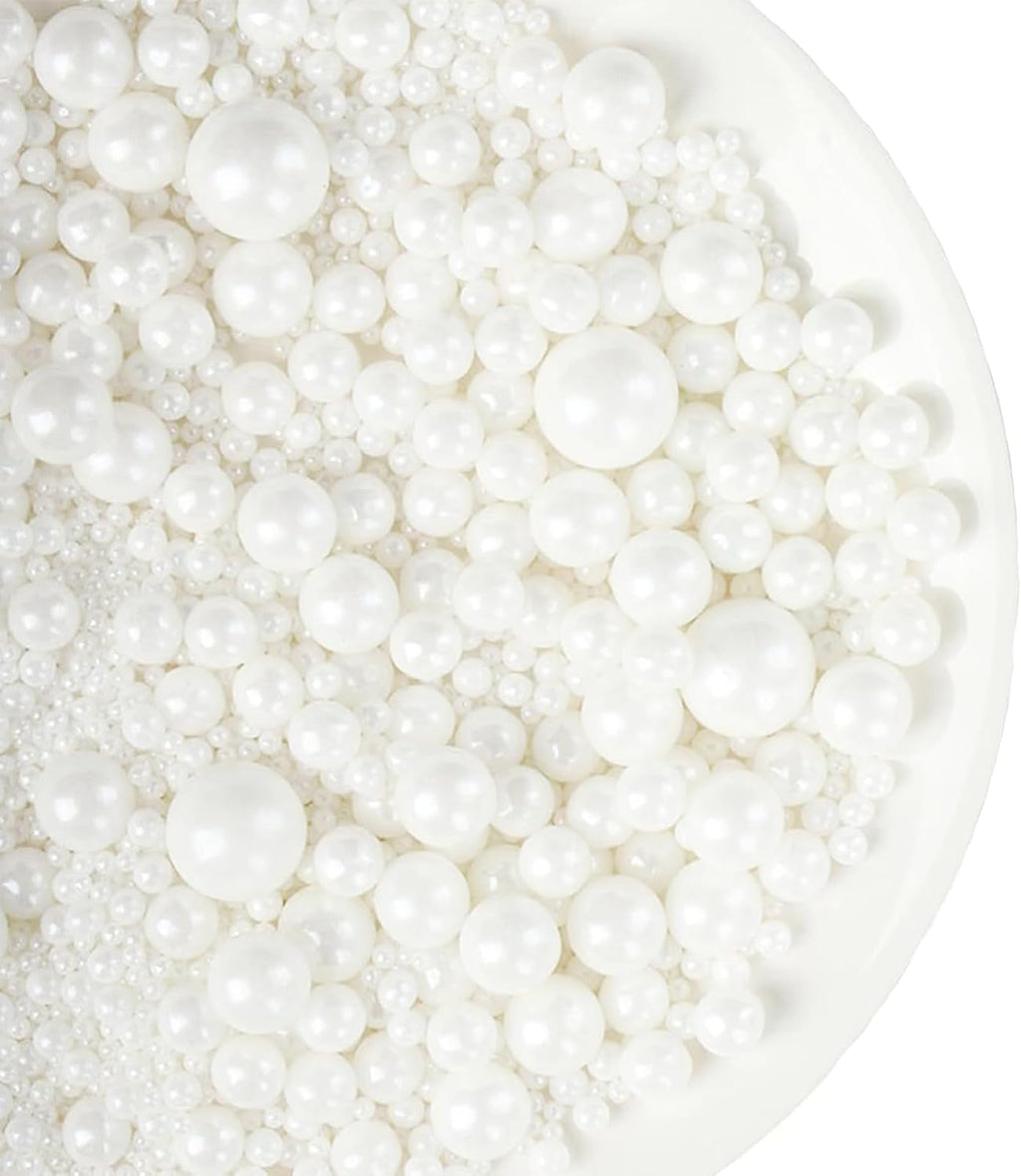 Sprinkles Edible White Pearls Sugar Candy 142g/ 5.01oz White Pearls Baking Cakes Cupcake Toppers and Cookie Ice Cream Decorations for Wedding Parties Valentines Day Halloween Christmas