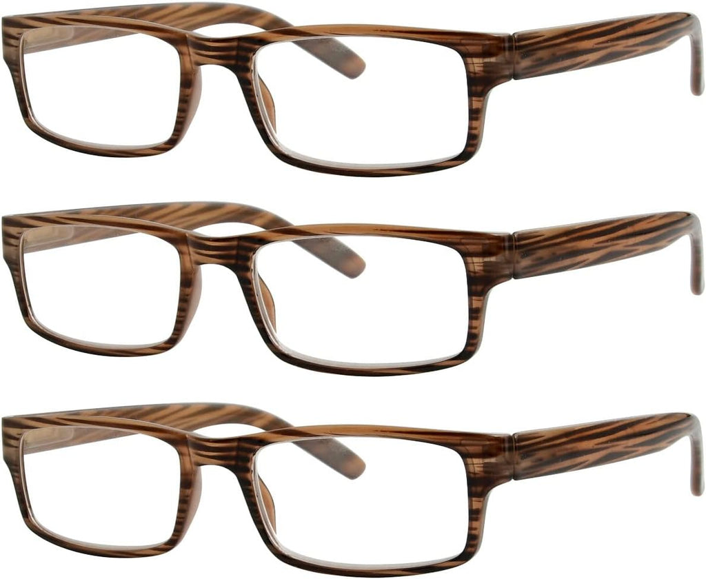 Eyekepper Spring Hinge Striped Reading Glasses (3 Pairs) Men Brown Stripe,+3.50