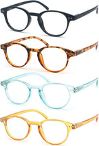 Reading Glasses Women Blue Light Blocking Round Readers +0.75 for Small Head/Petite Face Blue Ray Magnifying Cheaters 4 Pack
