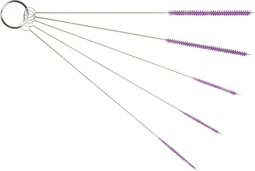 10" Tube Cleaning Brush Set, 5 Pack Small, Extra Long Nylon Straw Brushes with Flexible Handles for Bottles, Cleaning Straws, Pipe Cleaners, Keyboard, Glass, Guns, Detailing and Deep Cleaning, Purple