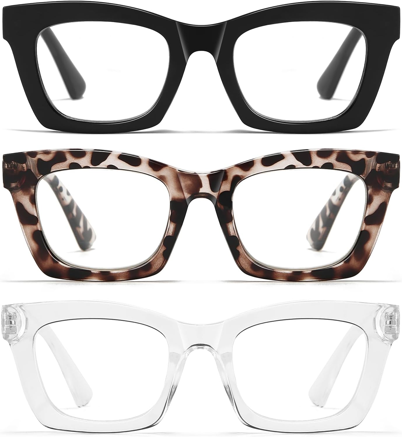 Cat Eye Reading Glasses for Women - 3 Pack Blue Light Readers with Spring Hinge, Stylish Computer Glasses