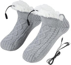 USB Heated Socks Slippers Winter Electric Heating Pad Thermal House Heating Slipper Socks Plush Knitted Foot Heater Slippers Anti-Slip Bootie Footwear Warmers Footwear Shoes for Indoor Room