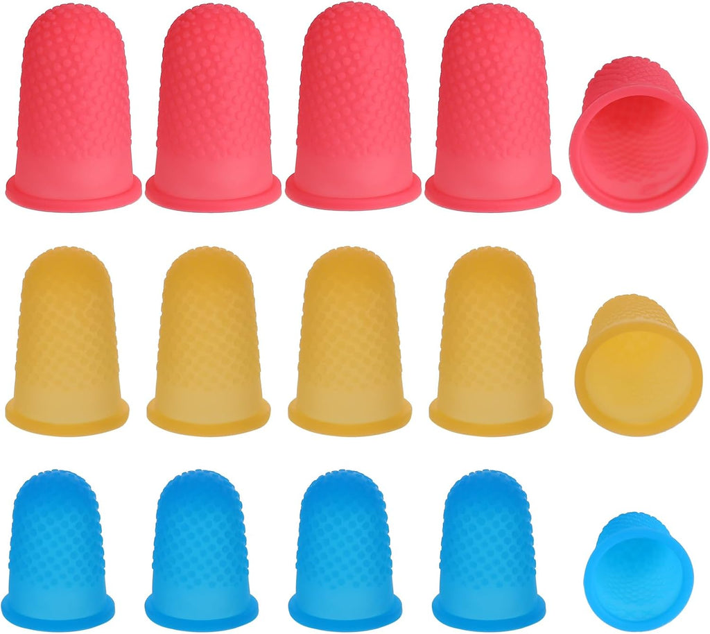 15 Pcs Hot Glue Finger Thimbles Rubber Finger Tips Protector Covers Reusable Silicone Guard Pads Grips Fingertip for Paperwork Cutting Counting Crafts Embroidery Sewing Cutting Sorting Task