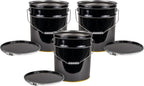 ATERET 5 Gallon Black Metal Bucket & Lever Lock Pail Lid - 3 Pack - Heavy Duty Durable Pails and Lids for Outdoor and Household Use