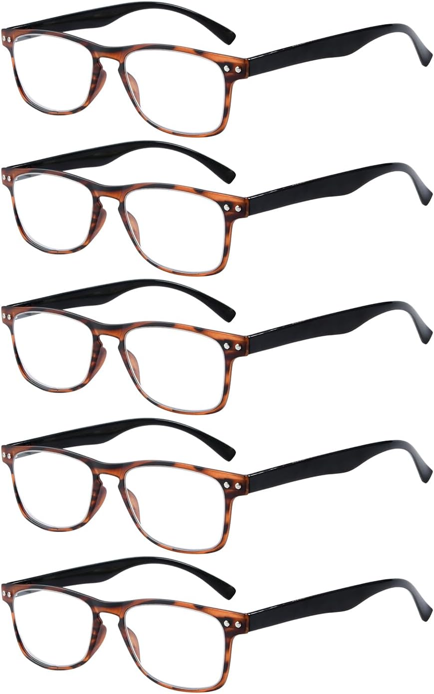 Eyekepper Ultrathin Flex Frame 5-Pack 80's Reading Glasses Tortoise Frame Black Arm,+2.75