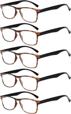 Eyekepper Ultrathin Flex Frame 5-Pack 80's Reading Glasses Tortoise Frame Black Arm,+1.5