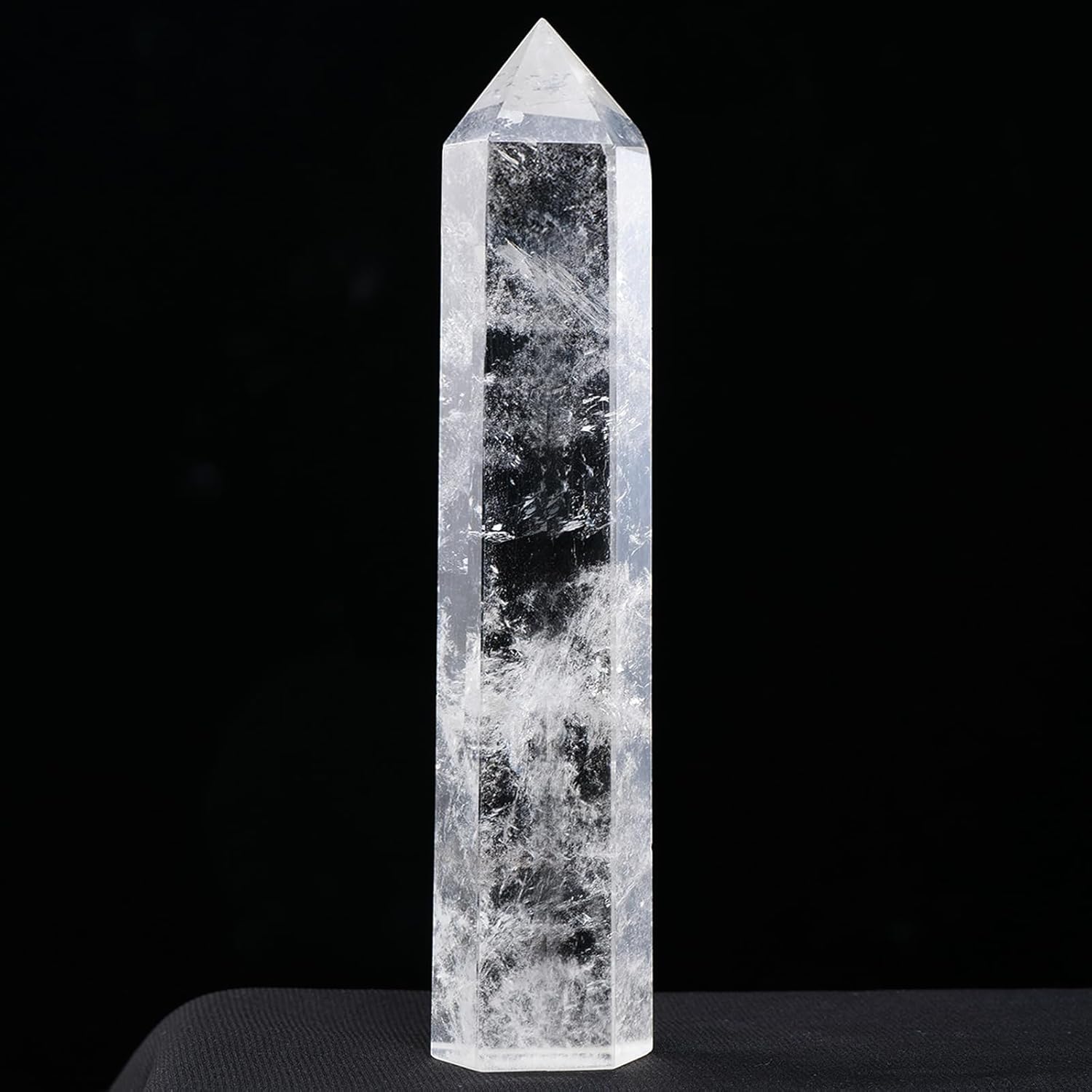 Runyangshi Large Natural Clear Quartz Chakra Crystal Tower - 7"-7.8"(18-20cm) Hexagonal Healing Crystal Obelisk for Energy Healing, Meditation, Home Decor,