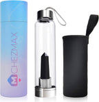ChezMax Crystal Glass Water Bottle Energy Quartz Gemstone Water Bottle with Changeable Natural Crystal Center for Healing and Wellness