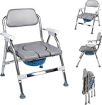 Bedside Commode for Seniors- Adjustable Height Adults Potty Chair with Arms, Elderly with Arms and Back Commode Chair, Pregnant Women & Post-Surgery - Supports 360 lbs (PU Soft Seat)
