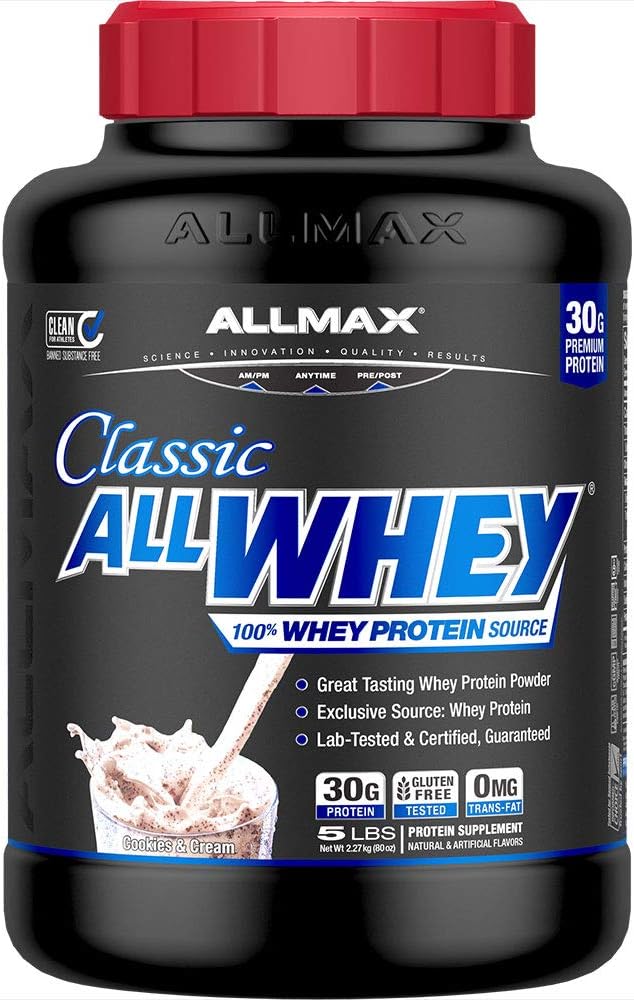 ALLMAX Classic AllWhey Whey Protein Powder, Cookies & Cream, 5 lbs – 30g Protein per Scoop, Gluten Free, Low Sugar, High Protein, Supports Muscle Recovery, Lean Muscle & Post Workout, for Men & Women