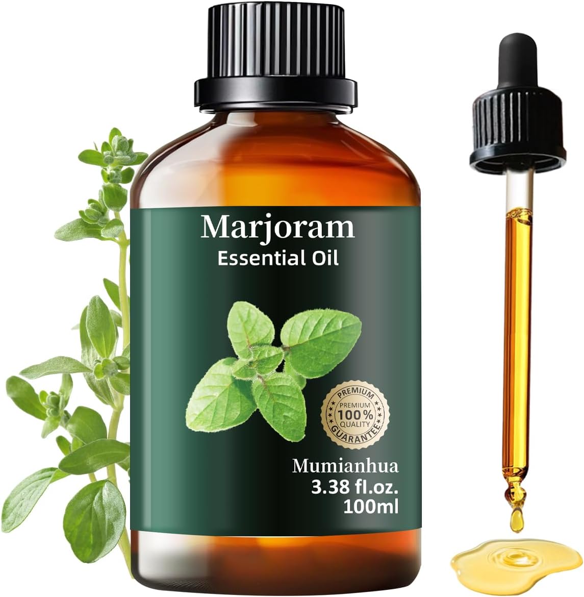 Marjoram Essential Oil, Pure Marjoram Oil Mumianhua Natural Herbaceous Oil for Bedroom, Natural Shield, Aromatherapy for Evening Ease, Outdoor Protection, Diffuser, Massage & Skin Care, 3.38 Fl Oz