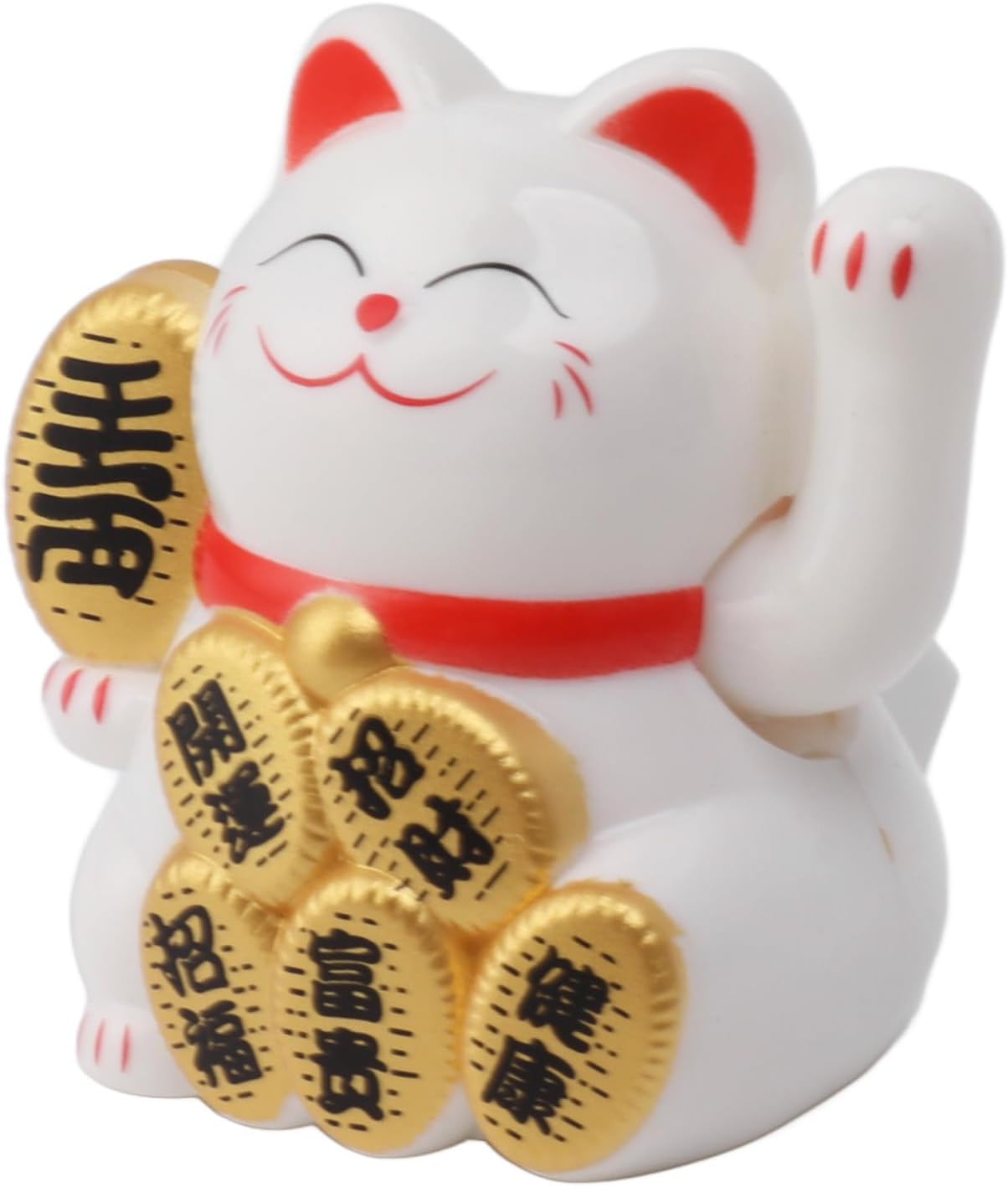 Tiiyee Solar Powered Lucky Cat, Miniature 2 Inch Cute Waving Cat for Wealth and Home Car Decoration Gold (White)