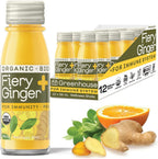Greenhouse Juice Organic Fiery Ginger & Turmeric Wellness Shot, Anti-Inflammatory, Immune Support, Vegan & Gluten-Free, 12-Count 60ml Glass Bottles