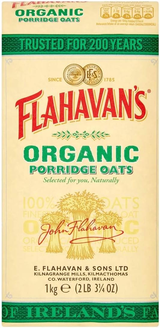 Flahavan's Organic Porridge Oats | 100% Wholegrain Rolled Oats | Trusted For Over 200 Years | Product of Ireland | 2.2 Lbs (1kg)