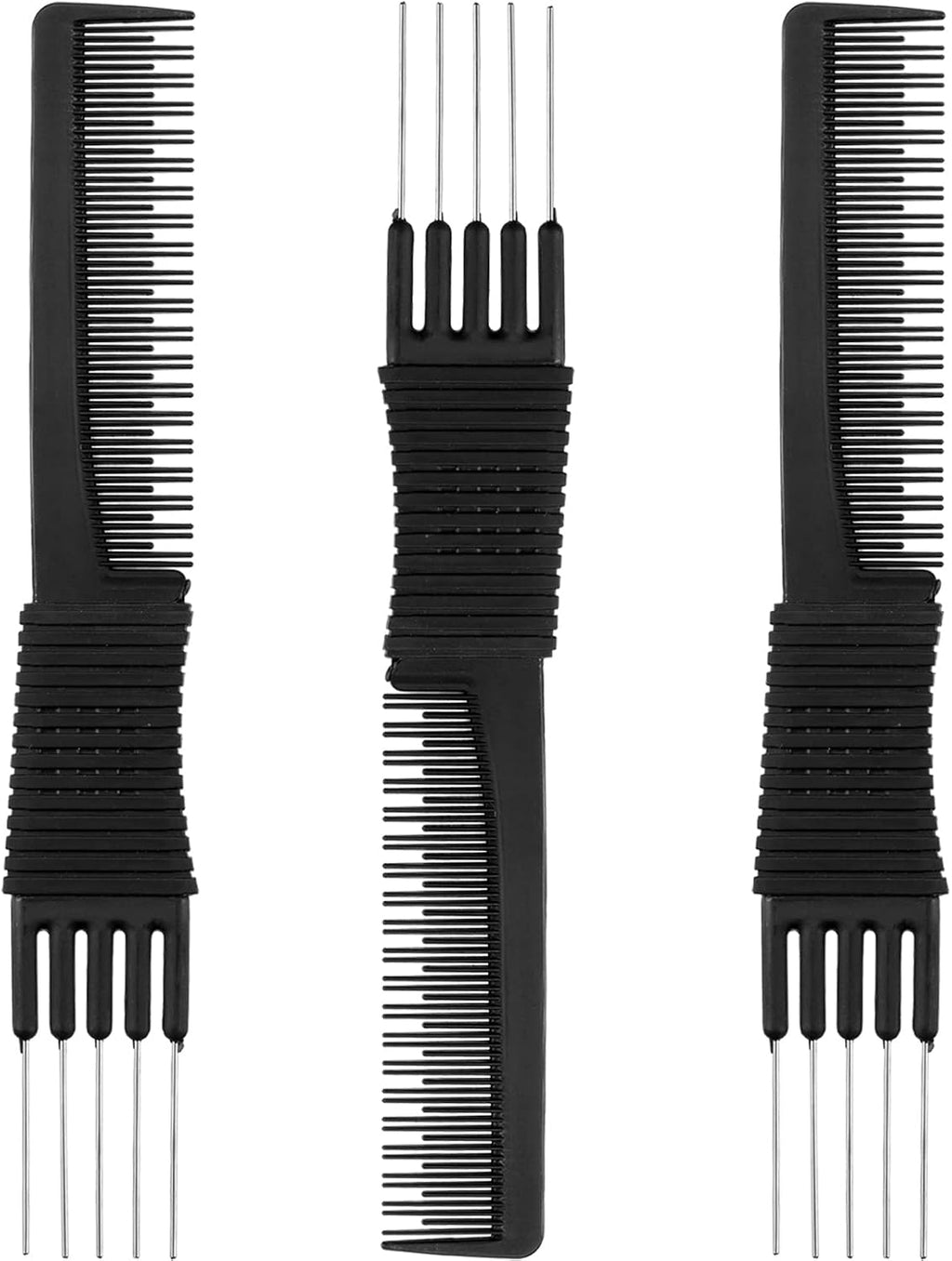 Leinuosen 3 Pack Carbon Lift Teasing Combs with Metal Prong, Hair Pick Comb for Women Hair Styling(Black)