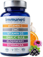Immuneti Advanced Immune Support – Doctor Formulated 6-in-1 Daily Immunity Supplement – Made in USA – With Vitamin C, D3, Zinc, Elderberry, Garlic & Echinacea - Vital Nutrients & Antioxidants (1)