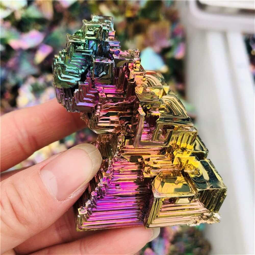 Meditation Home Rainbow Bismuth Specimen Crystal ore Healing Mineral Natural Crystal Rough Bismuth ore Green Metal (Size : 900-1000g)