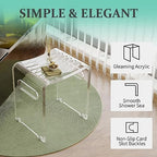 Modern Acrylic Shower Bench, Clear Stool with Anti-Skip Silicone Buckles and 12 Pcs Water Leaking Hole 350 LBS Weight Capacity