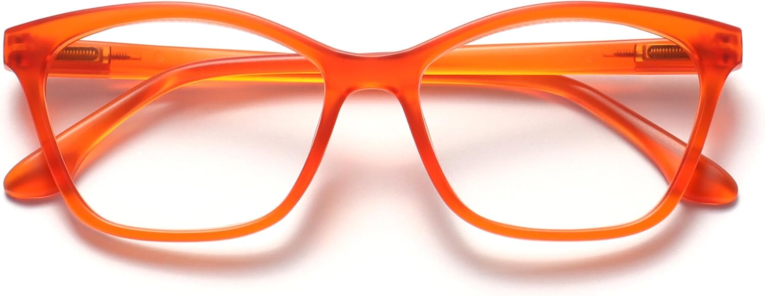 OPULIZE KAT Reading Glasses for Women Men, Cat-Eye Frame with Spring Hinges, Matt Orange +2.00 (Pack of 1)