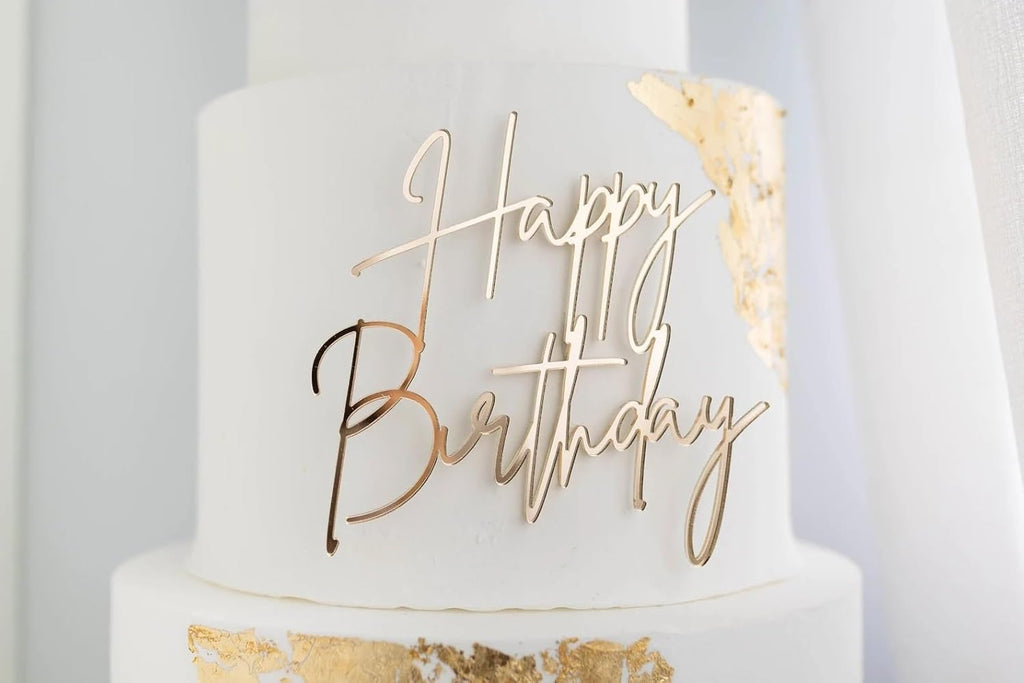 1PCS Happy Birthday Cake Topper,Gold Mirror Acrylic Boy or Girl Cake Sign Decorations,Birthday Cake Charm Supplies for Birthday Party Cake Dessert