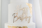 1PCS Happy Birthday Cake Topper,Gold Mirror Acrylic Boy or Girl Cake Sign Decorations,Birthday Cake Charm Supplies for Birthday Party Cake Dessert