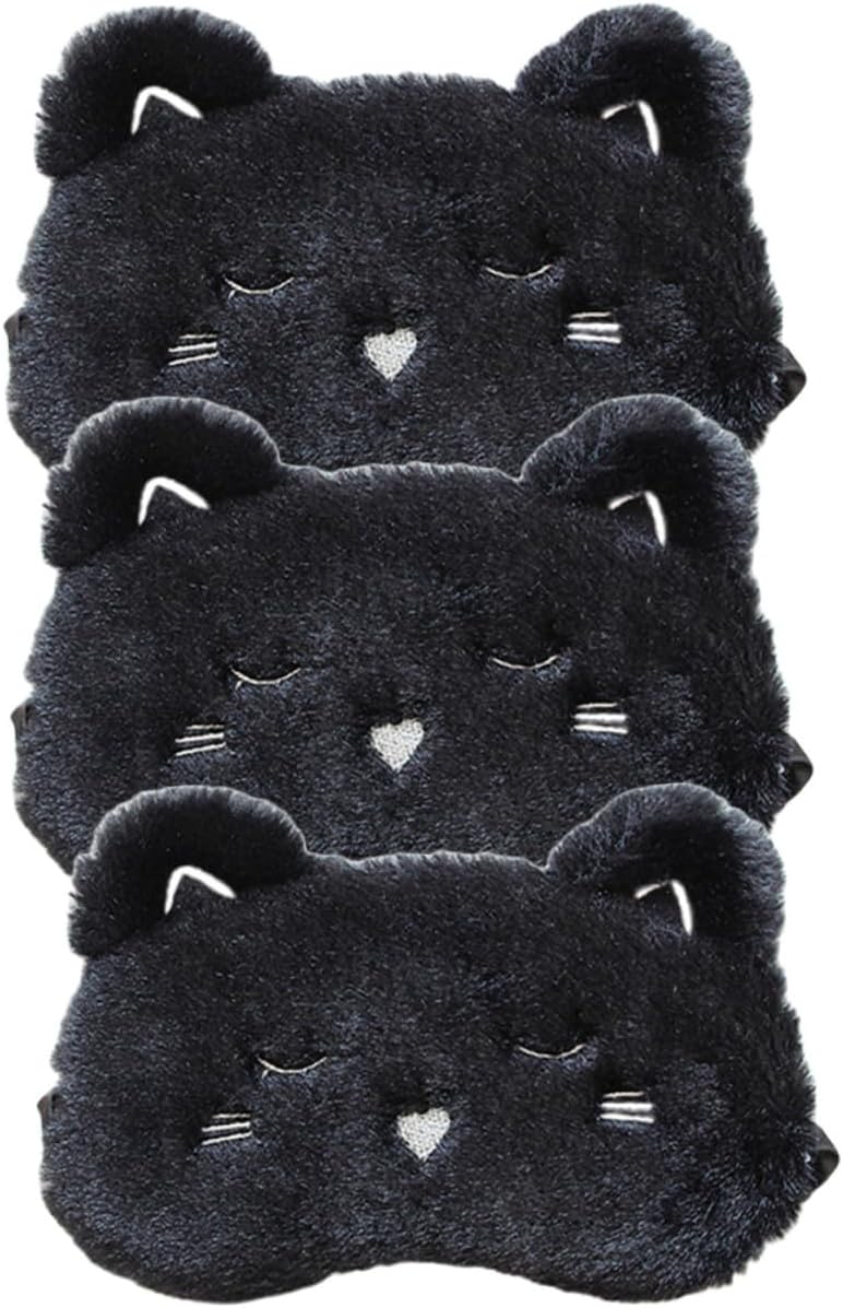 FRCOLOR 3pcs Cartoon Black Cat and White Dog Sleep Masks, Multi-Function Eye Covers with Light Blocking, Portable Household Eye Patches for Travel and Rest