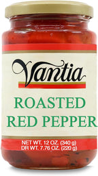 Vantia Roasted Red Peppers 12 oz Jar – Fire-Roasted Sweet Peppers in Brine, Tender & Flavorful for Sandwiches, Salads, Antipasto & Mediterranean Cooking