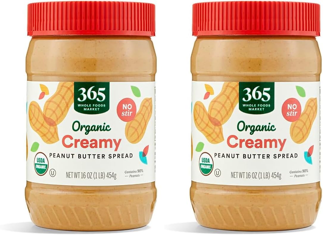 365 by Whole Foods Market, Organic Sweetened Smooth Peanut Butter, 16 Ounce (Pack of 2)