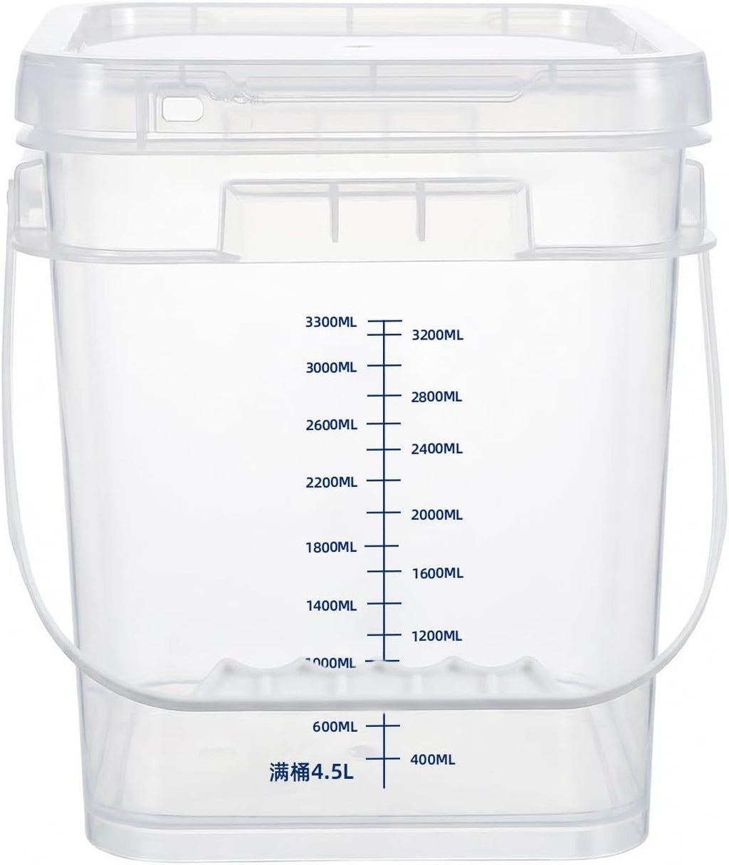 ASEVAT 2 PCS 1 Gallon Clear Square Food Grade Bucket with Graduated Markings & Lid, Heavy-Duty Plastic Pail with Comfort Grip Handle for Food Storage & Cleaning