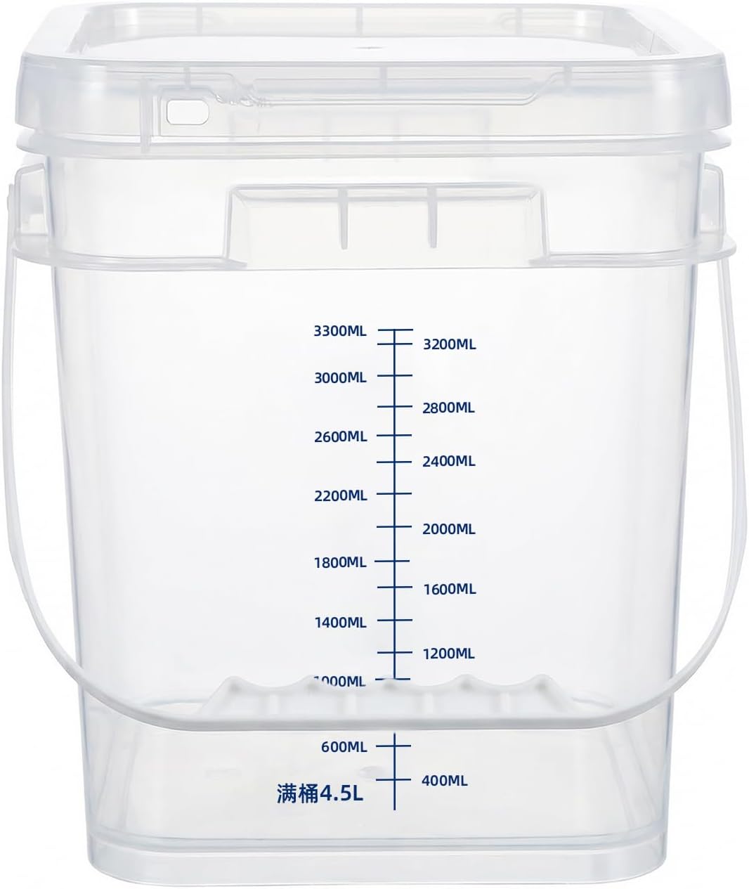 ASEVAT 2 PCS 1 Gallon Clear Square Food Grade Bucket with Graduated Markings & Lid, Heavy-Duty Plastic Pail with Comfort Grip Handle for Food Storage & Cleaning
