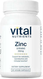 Vital Nutrients Zinc Citrate 30mg - Easily Absorbed Immune Support Supplement - Vegan Zinc Supplement - Gluten, Dairy, Soy Free - Non-GMO - 30mg - 90 Capsules