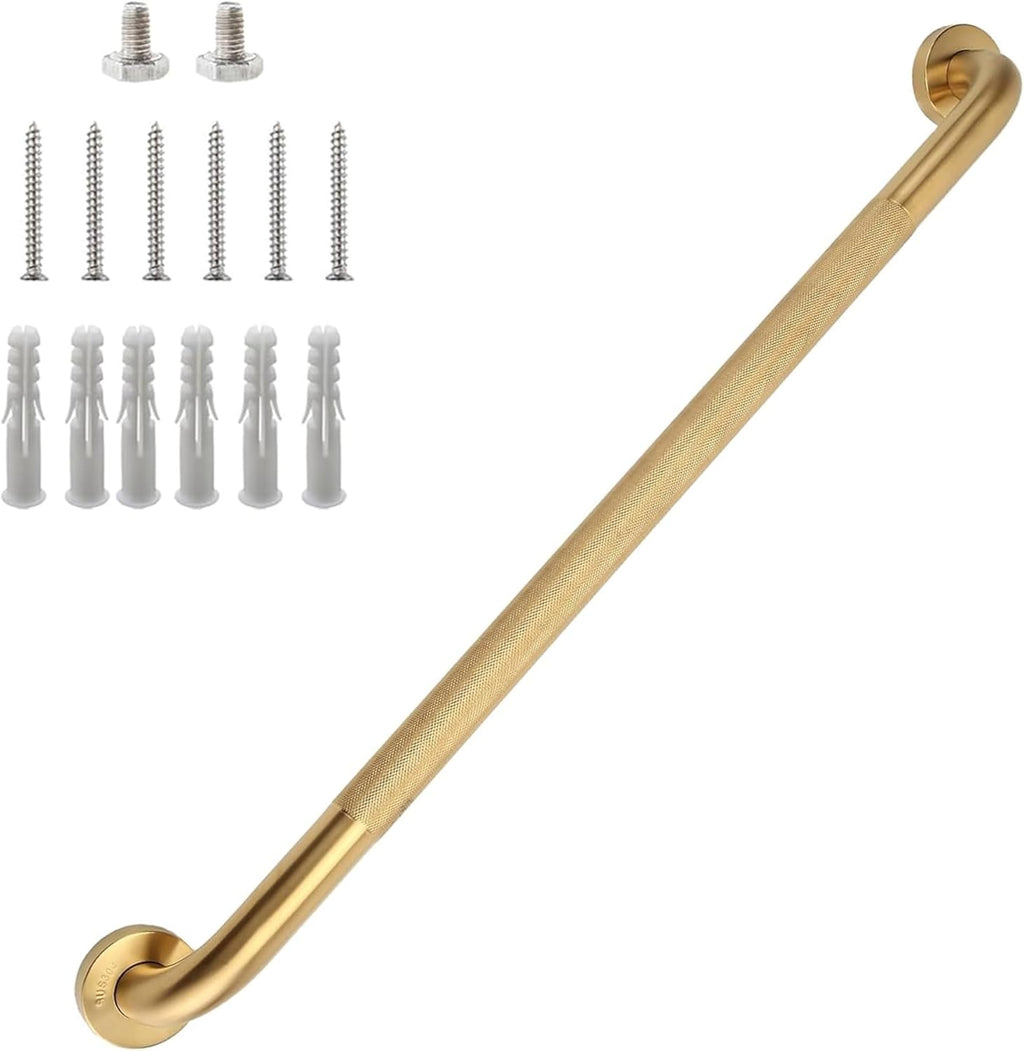 36 Inch Shower Grab Bar 1.25" Dia, Gold Anti Slip Bathroom Grab Bar, 304 Stainless Steel Knurled Handicap Grab Bars, Safety Support Handrail, Assist Bath Shower Handle for Elderly Injury Senior