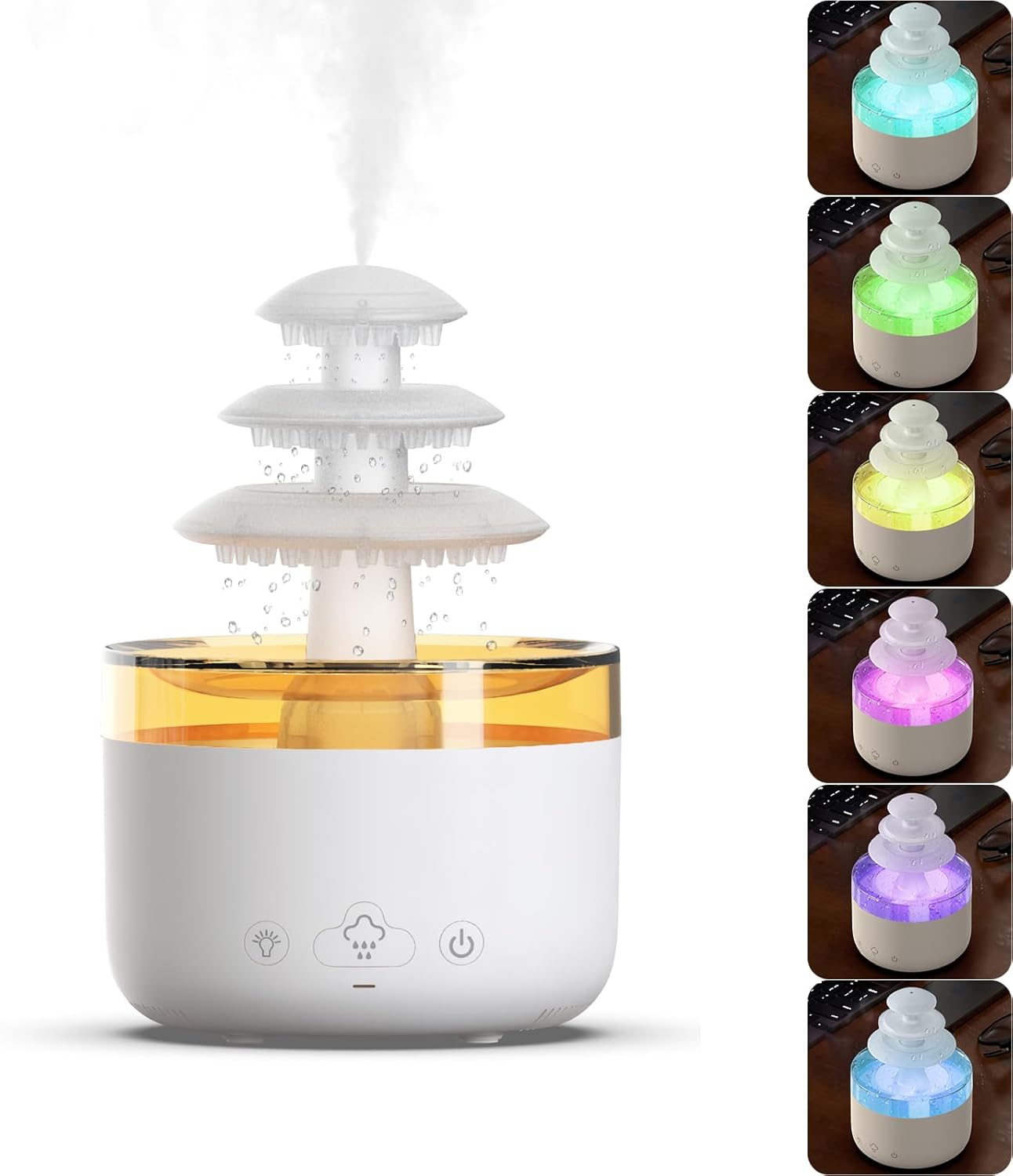 Humidifiers for Bedroom, Rain Cloud Humidifier with 7 Colors Night Light, Simulate Falling Raindrops Small Humidifier Aroma Diffuser for Sleeping, Relaxing (Fountain-White)