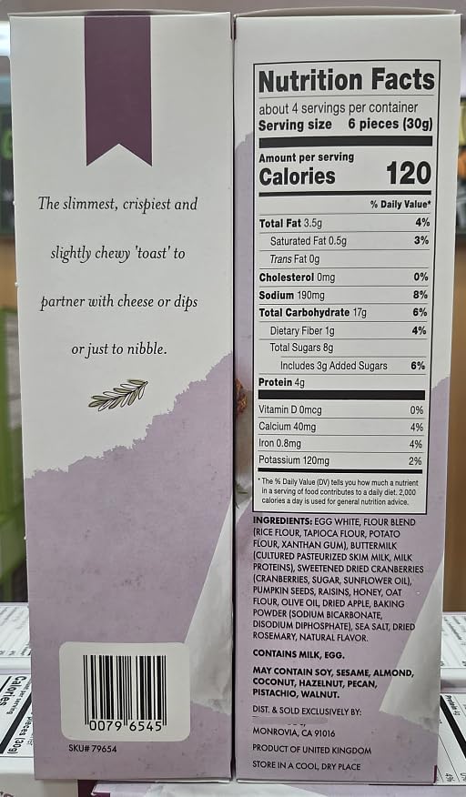 Trader Joe Gluten Free Cranberry Raisin Toasts with Pumpkin Seeds & Rosemary 5oz 142g (Two Boxes)