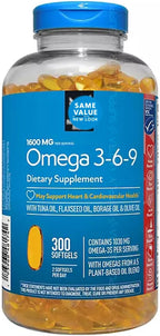 Members Mark Omega 3-6-9 Softgels, 1600 mg, (300 Count.) – Heart, Brain, Joint, Skin & Eye Health, Essential Fatty Acids Blend
