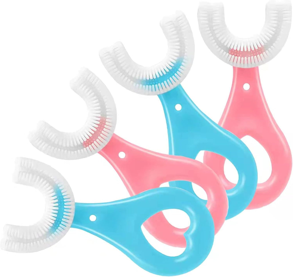 4 Pack U Shaped Toothbrush Kids, Soft Silicone Brush Head Whole Mouth with Handle 360 ° Oral Teeth Cleaning Design for Toddler Toothbrushes Age 2-6