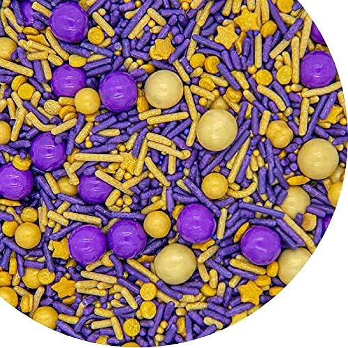 Lakers Purple and Gold Sprinkles for Cake, Cookie, Cupcake Decorating, and Baking - Lakers and Mardi Gras Cake Decorations in Purple Jimmies, Nonpareils, Sprinkles with Chocolate Balls