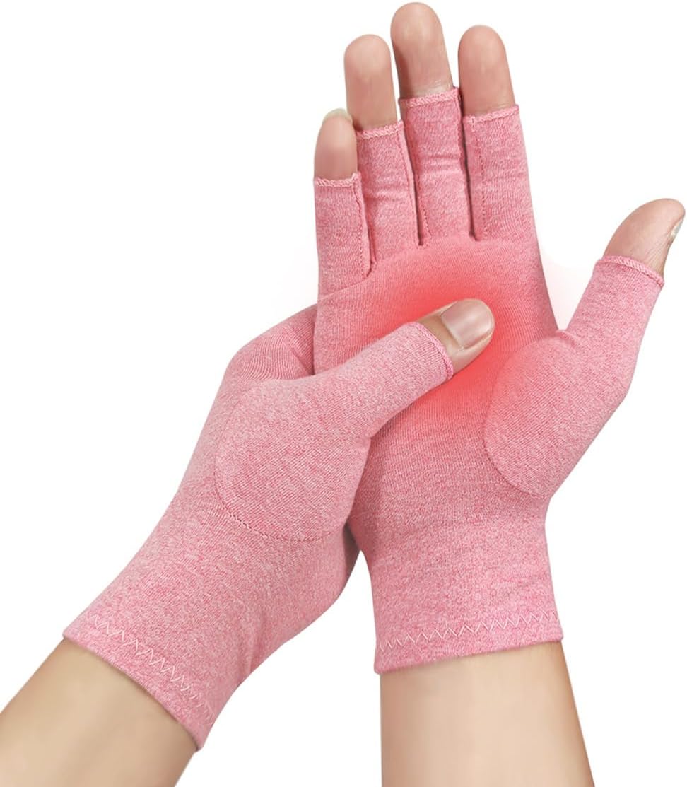 Donfri 1 Pair Arthritis Gloves for Women Men for Pain,Compression Gloves Fingerless Gloves Hand Pain Relief Raynauds Typing Gaming (Pink,S)